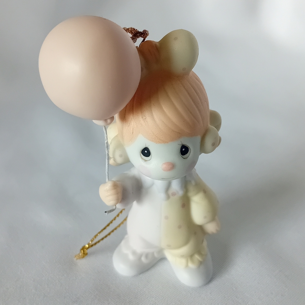 Vintage Enesco Precious Moments Girl Clown with Balloon Ornament 1985